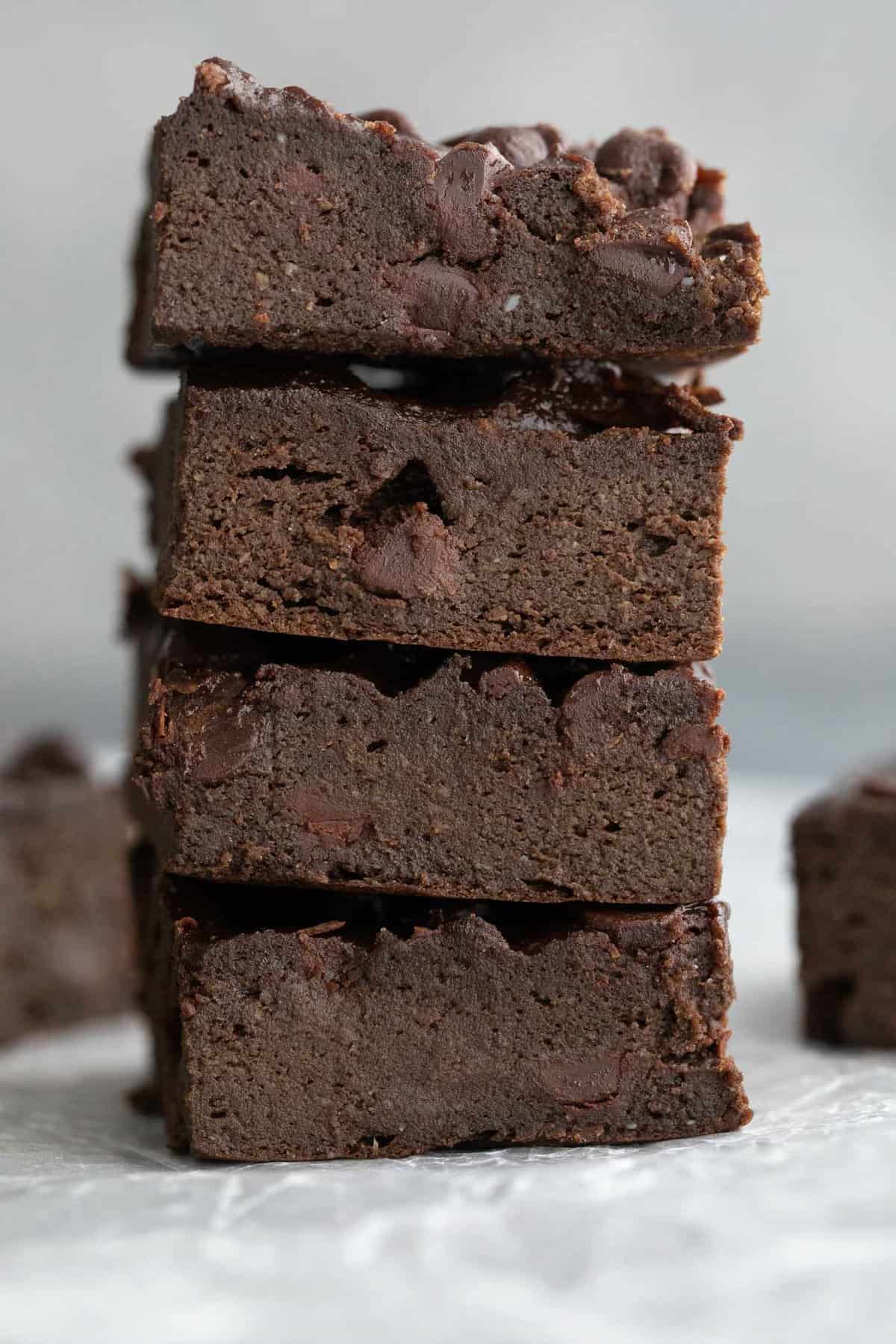 Avocado Brownies stacked on serving plate