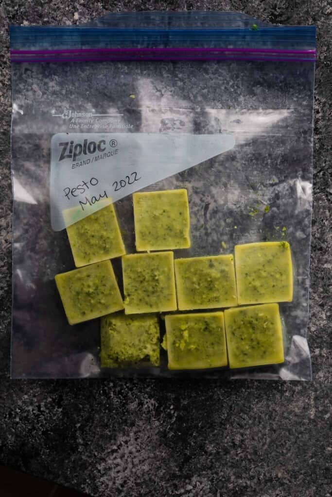 Pesto Cubes in a Zip Lock bag