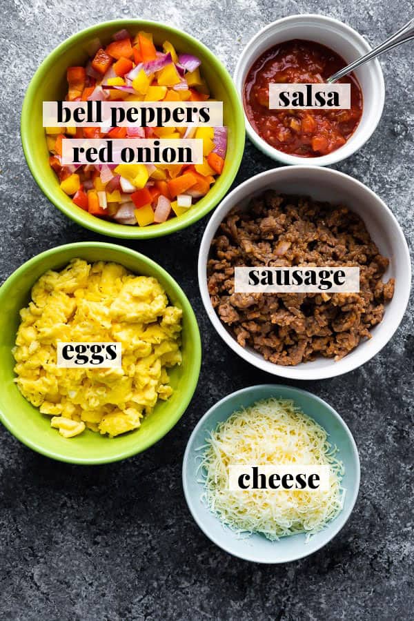 ingredients for egg taco in bowls