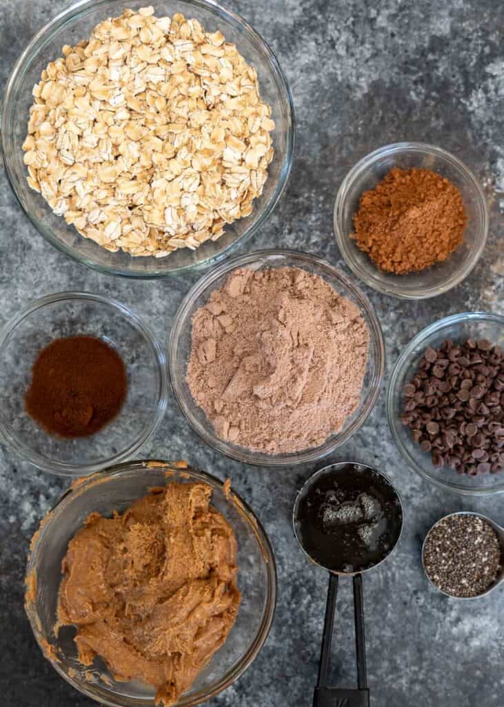 overhead shot of homemade protein bar ingredients