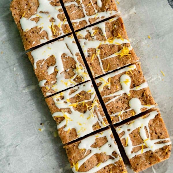 an overhead shot of lemon protein bars