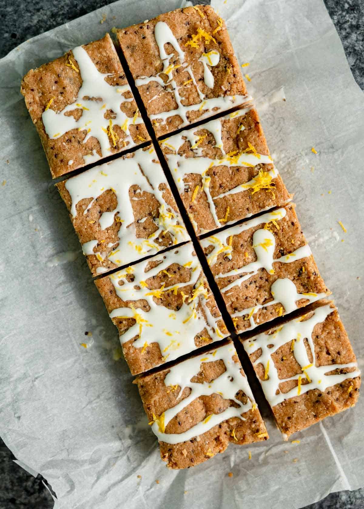 an overhead shot of lemon protein bars
