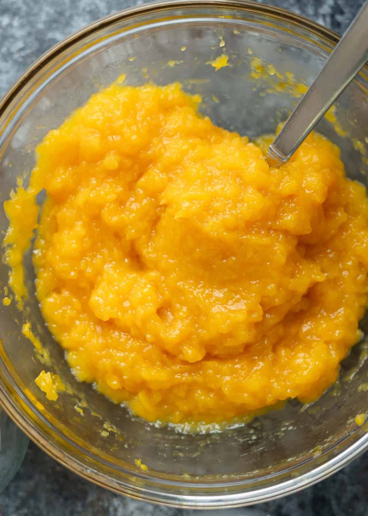 mango sauce in a glass bowl