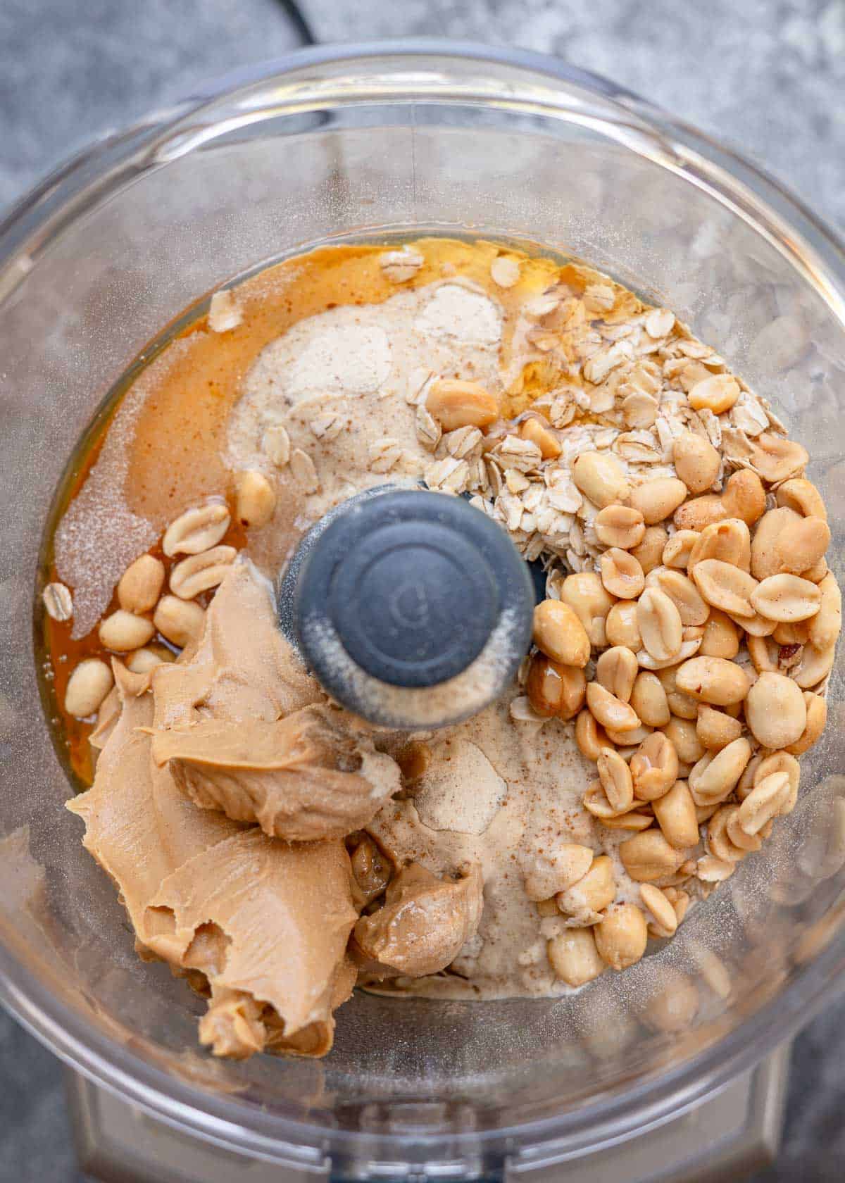 protein bar ingredients in a food processor