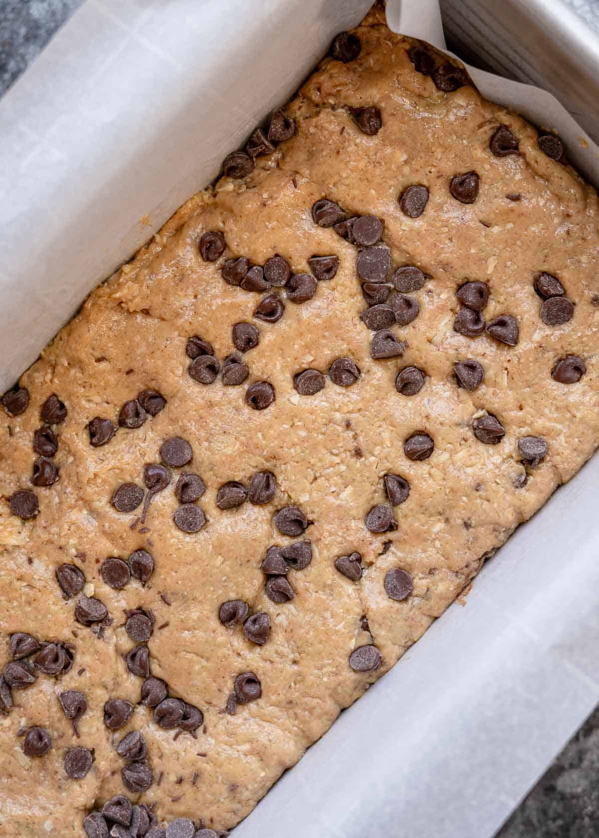 protein bar ingredients in a loaf pan