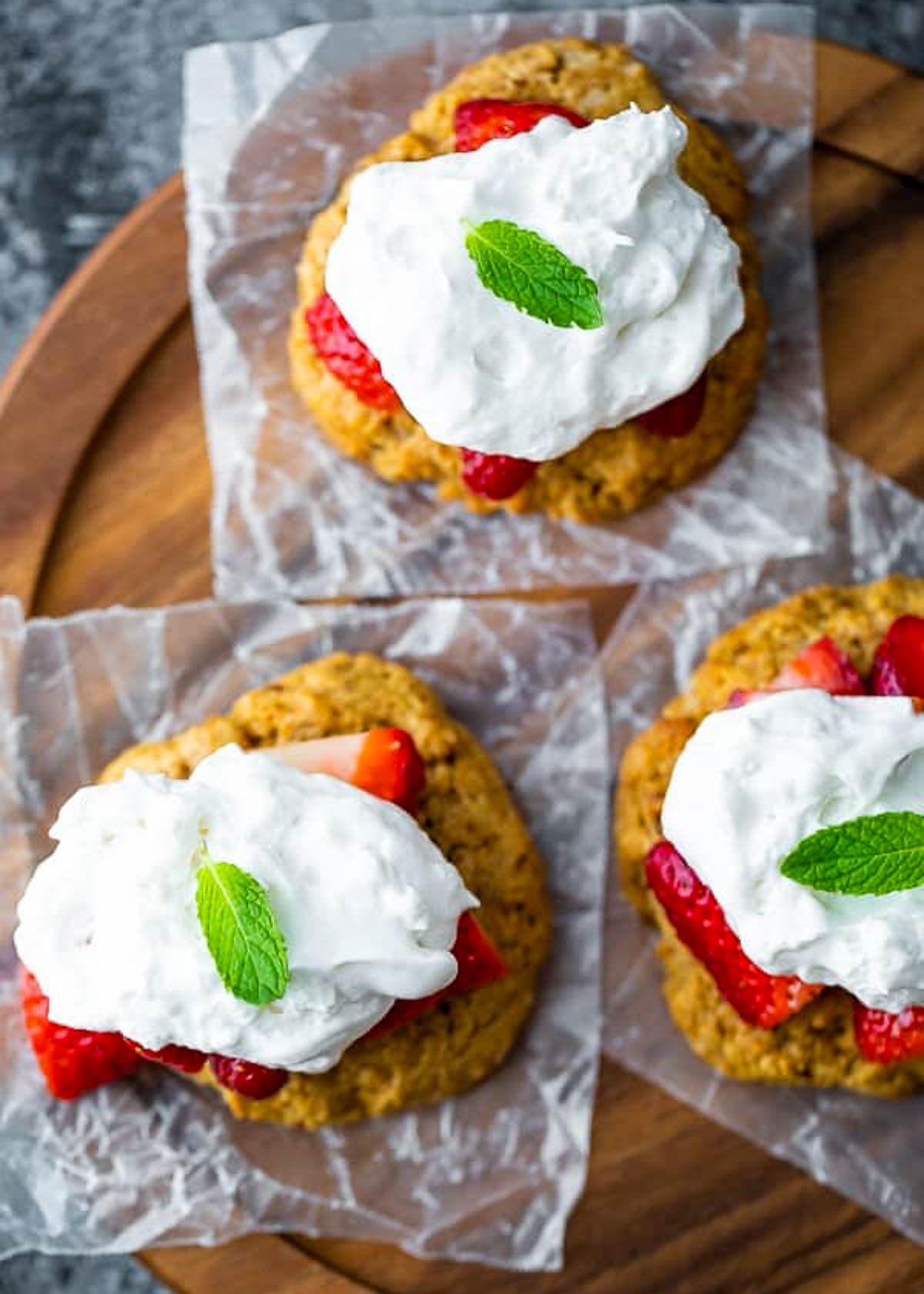 an overhead shot of strawberry shortcakes