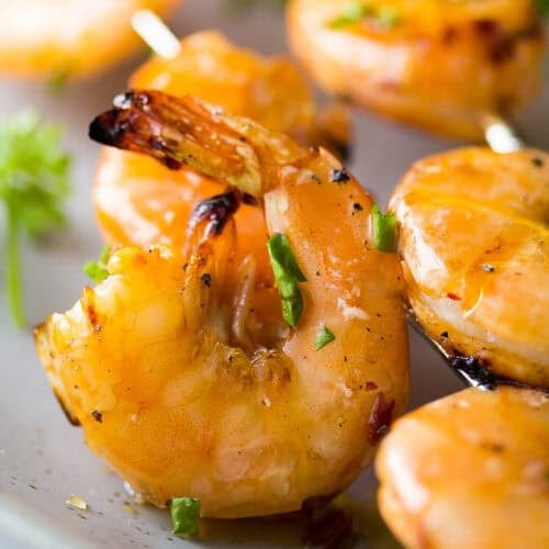 closeup of grilled shrimp coated in sweet and spicy chipotle flavor