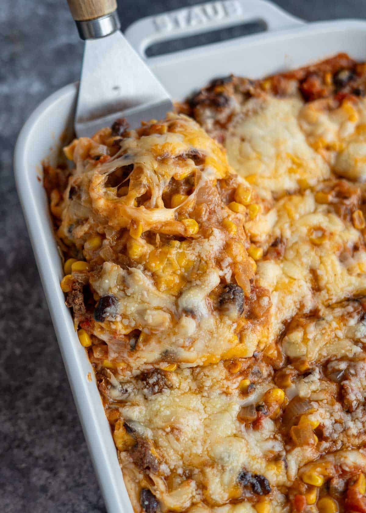 a cheese shot of taco casserole