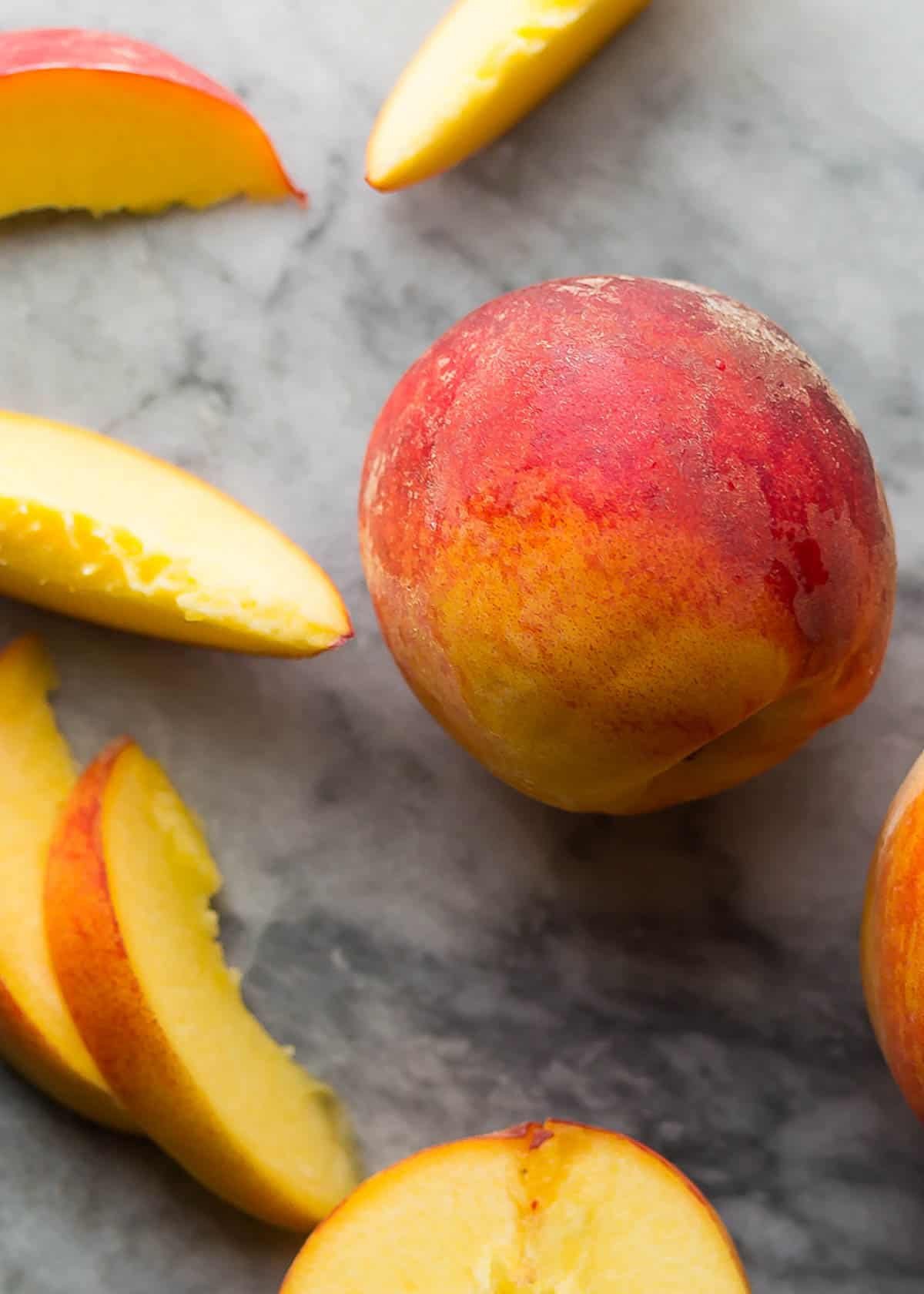 peaches on a cutting board