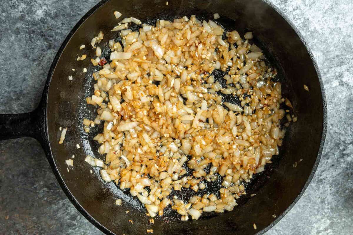 chopped onions in a skillet