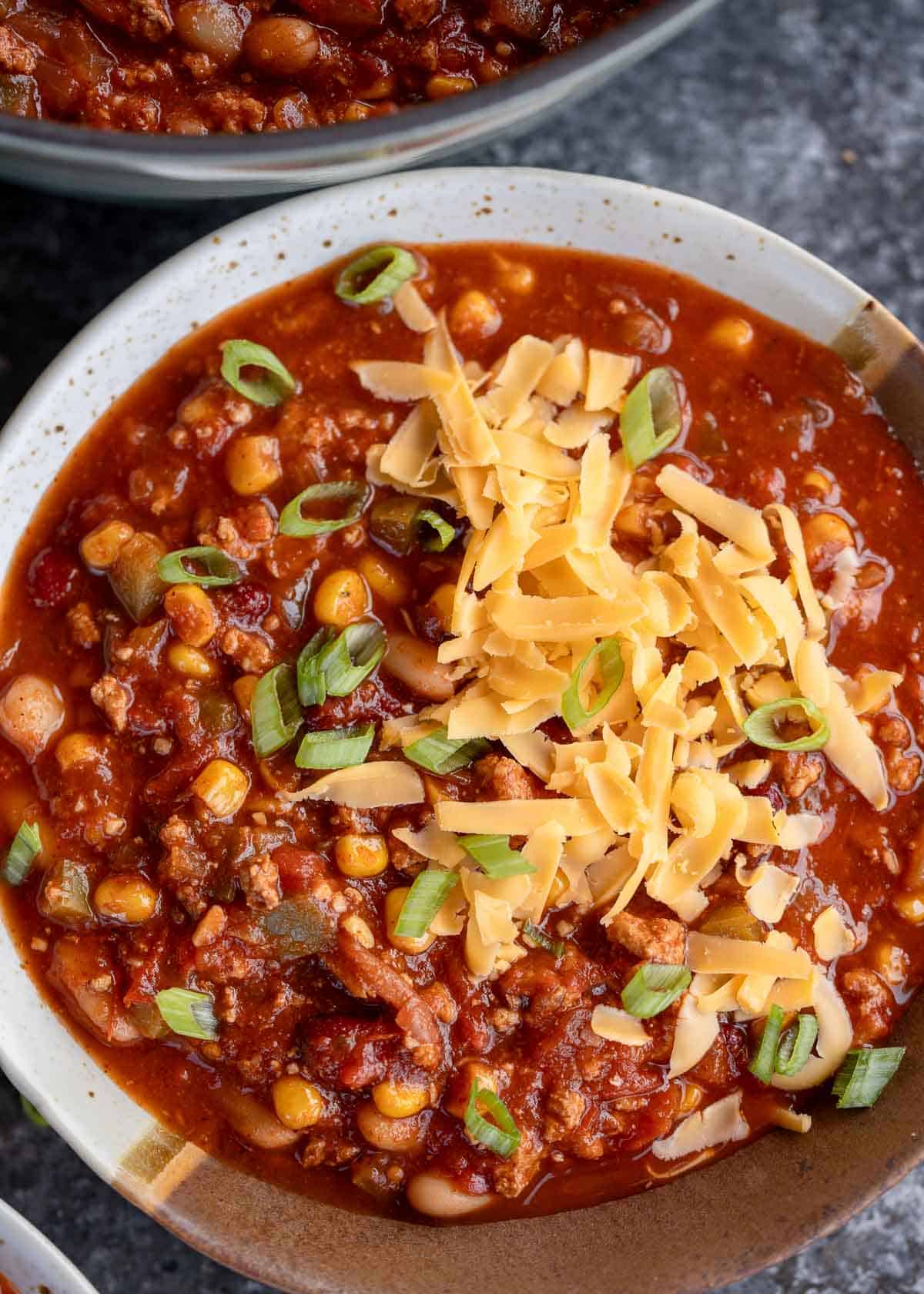 a closeup shot of turkey chili 