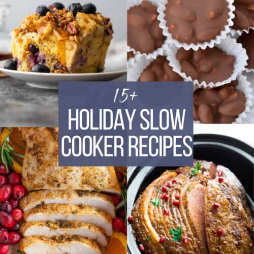 split image of 4 holiday slow cooker recipes