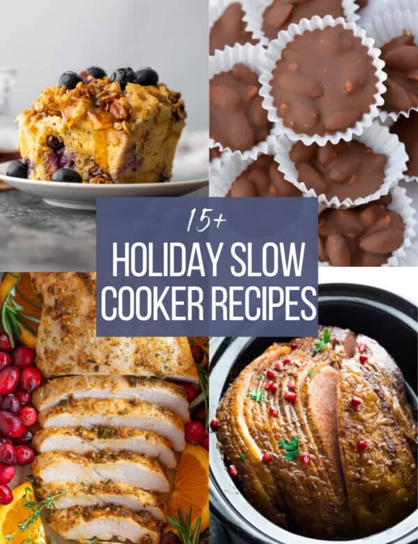 split image of 4 holiday slow cooker recipes