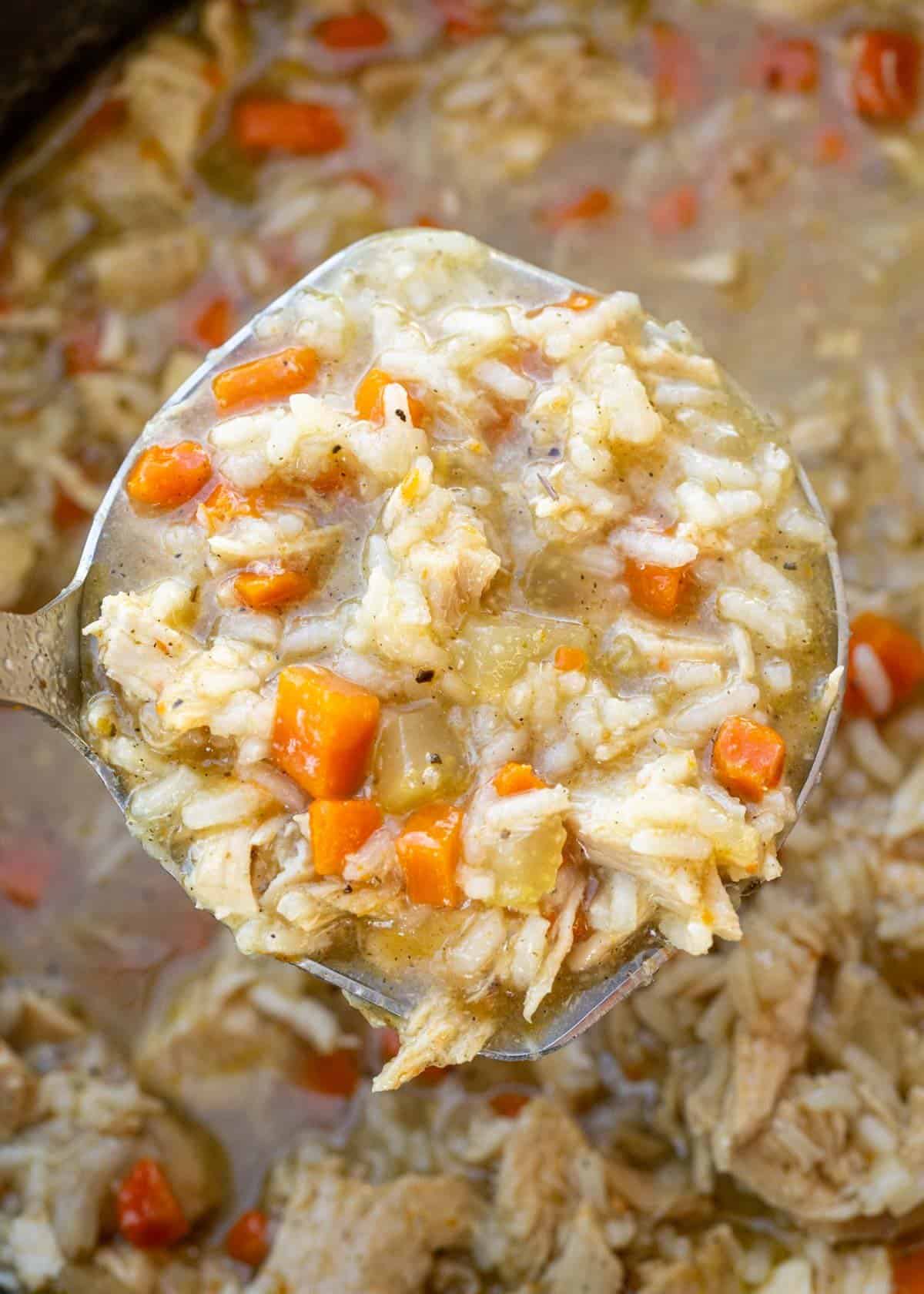 closeup of chicken and rice soup