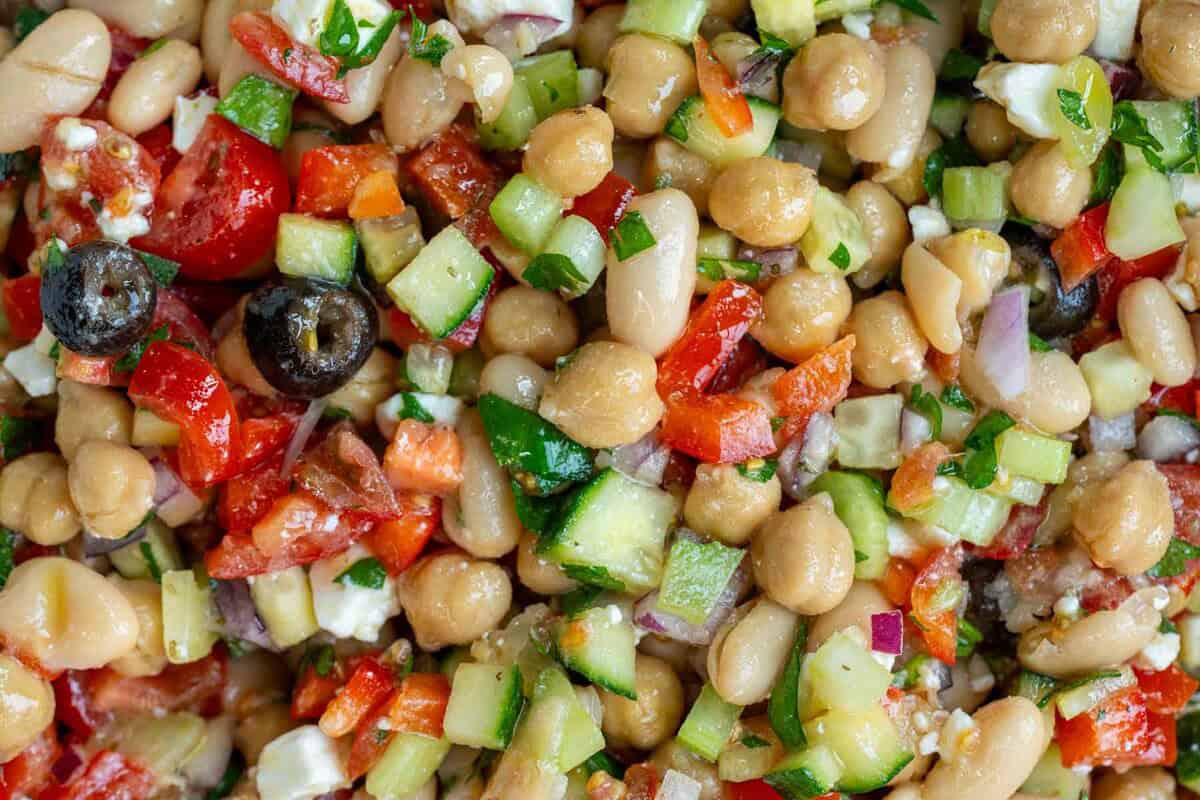 a very closeup shot of Dense Bean salad