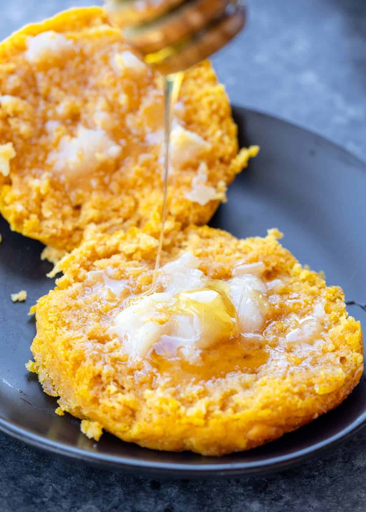 a honey shot of over pumpkin biscuits