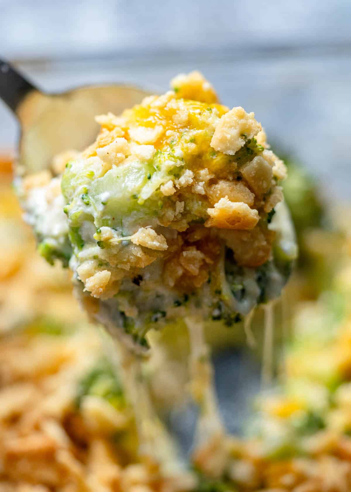 cheese shot of broccoli cheese casserole