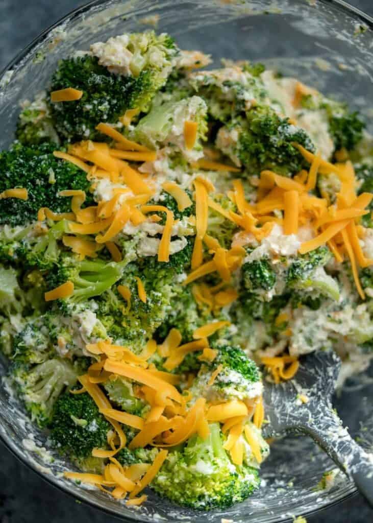 filling for broccoli cheese casserole in a bowl