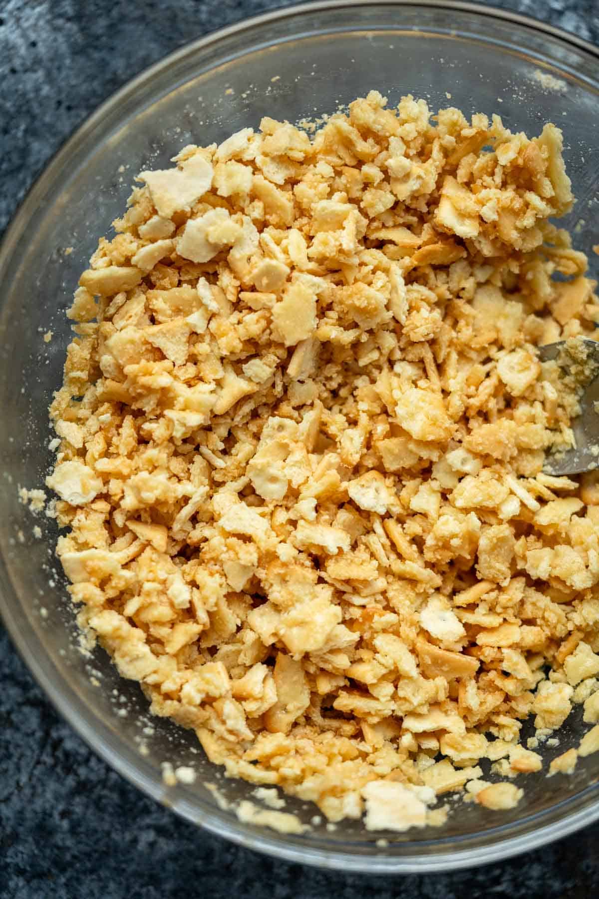 butter cracker crumbs in a bowl