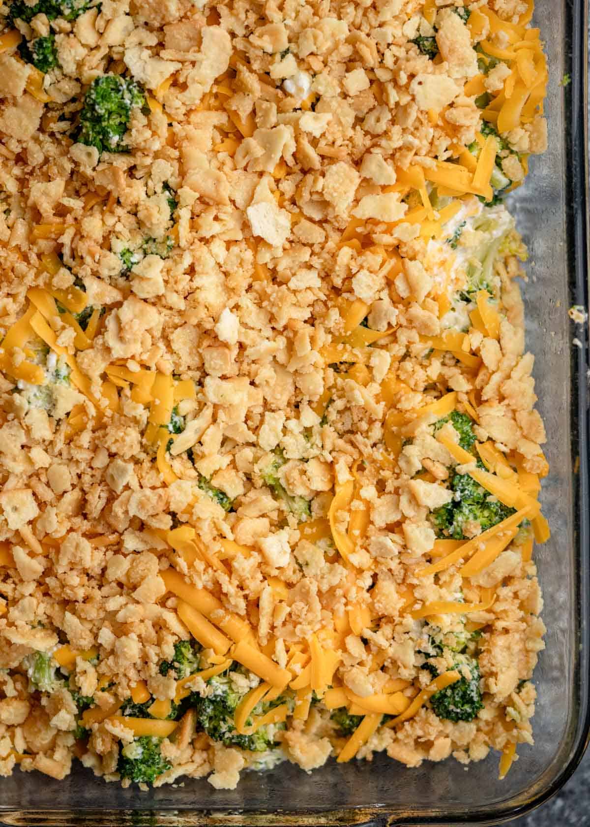 broccoli cheese casserole before it goes in the oven