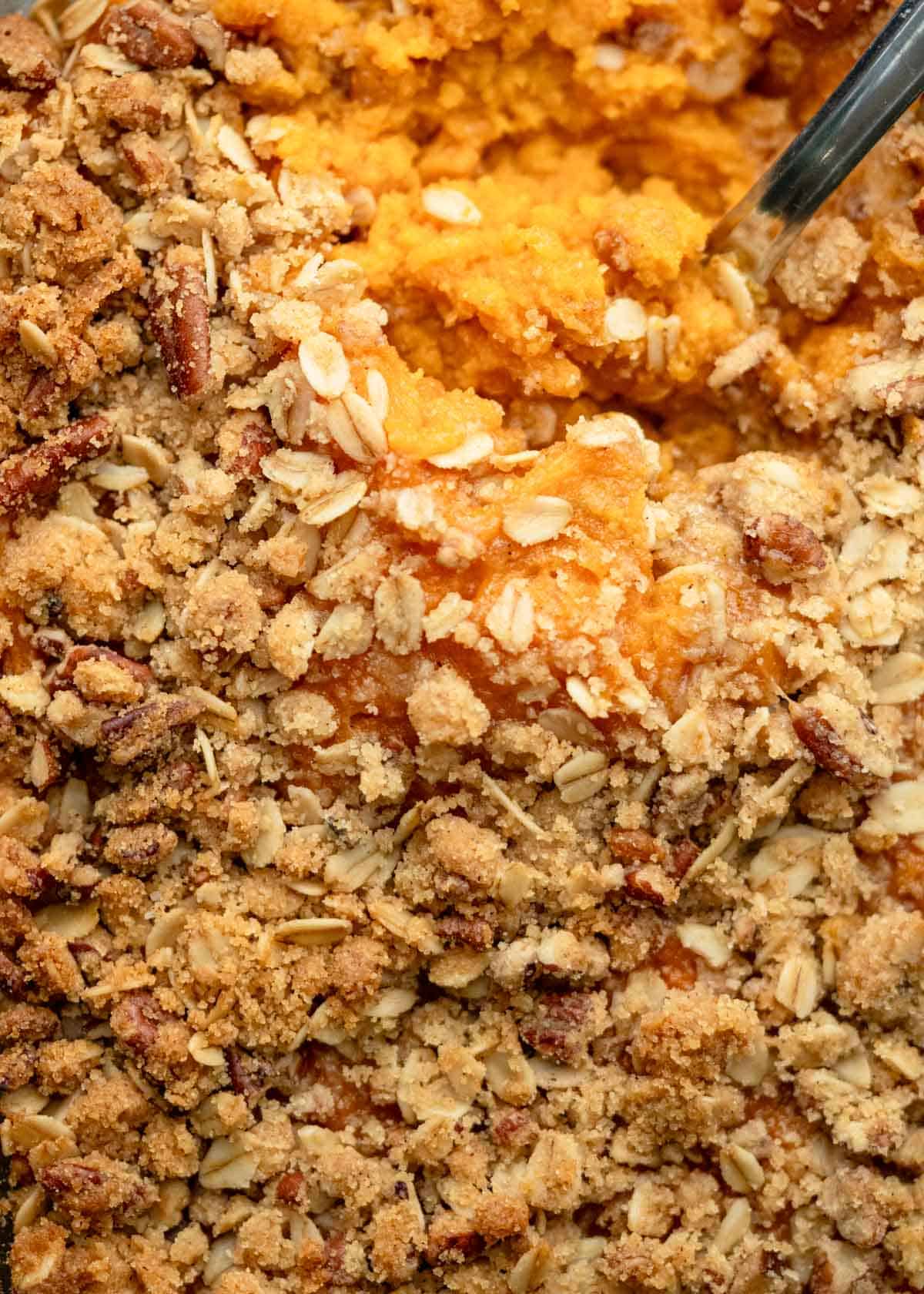 closeup shot of sweet potato casserole