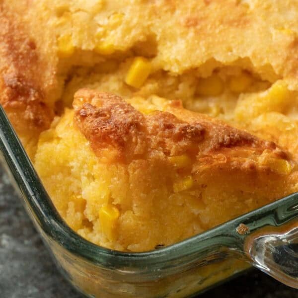 a closeup of corn casserole