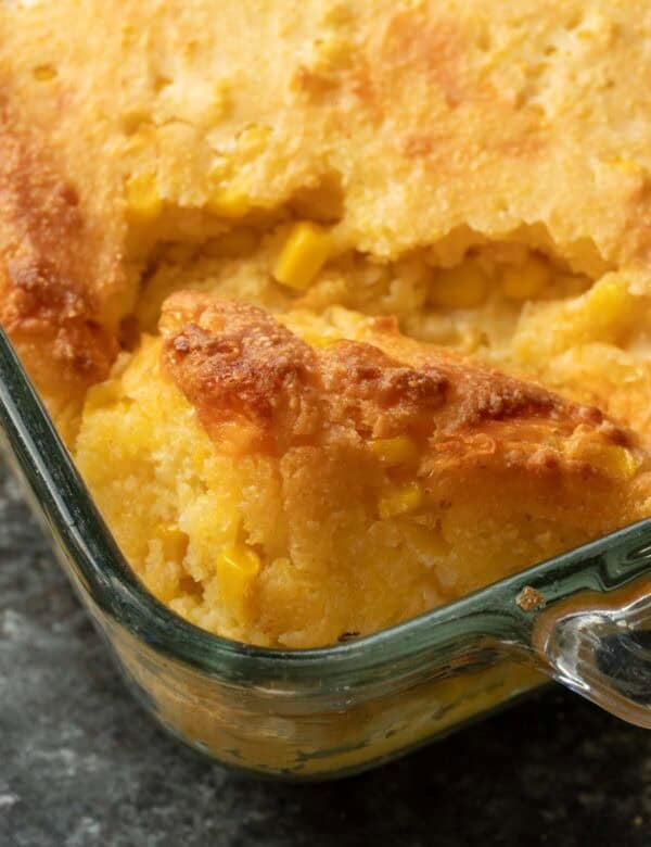 a closeup of corn casserole