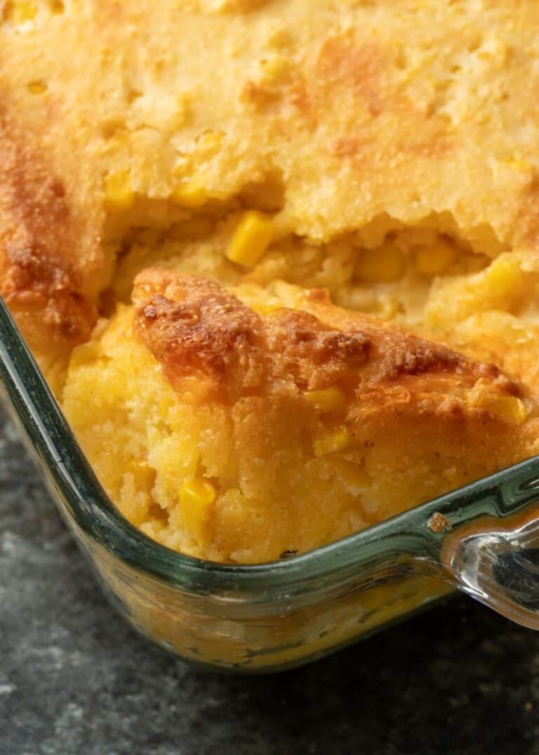 a closeup of corn casserole