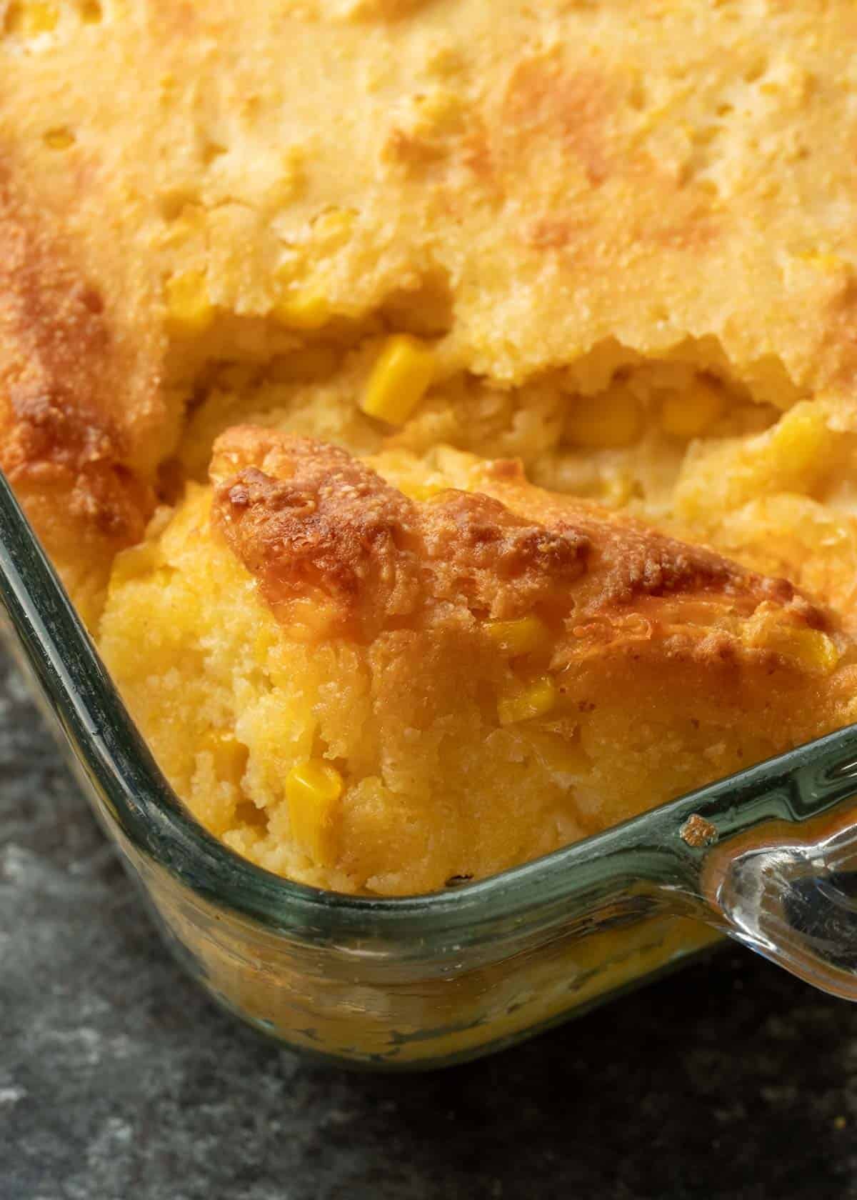 a closeup of corn casserole