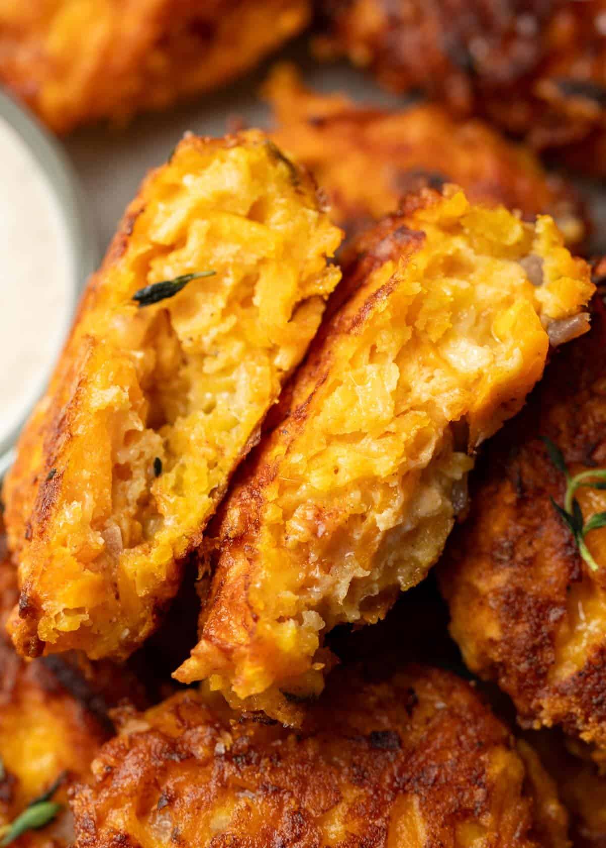 the inside of butternut squash fritters