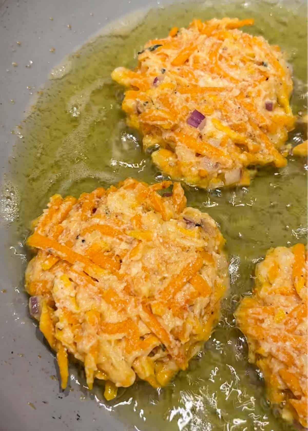 vegetable fritters cooking in hot oil