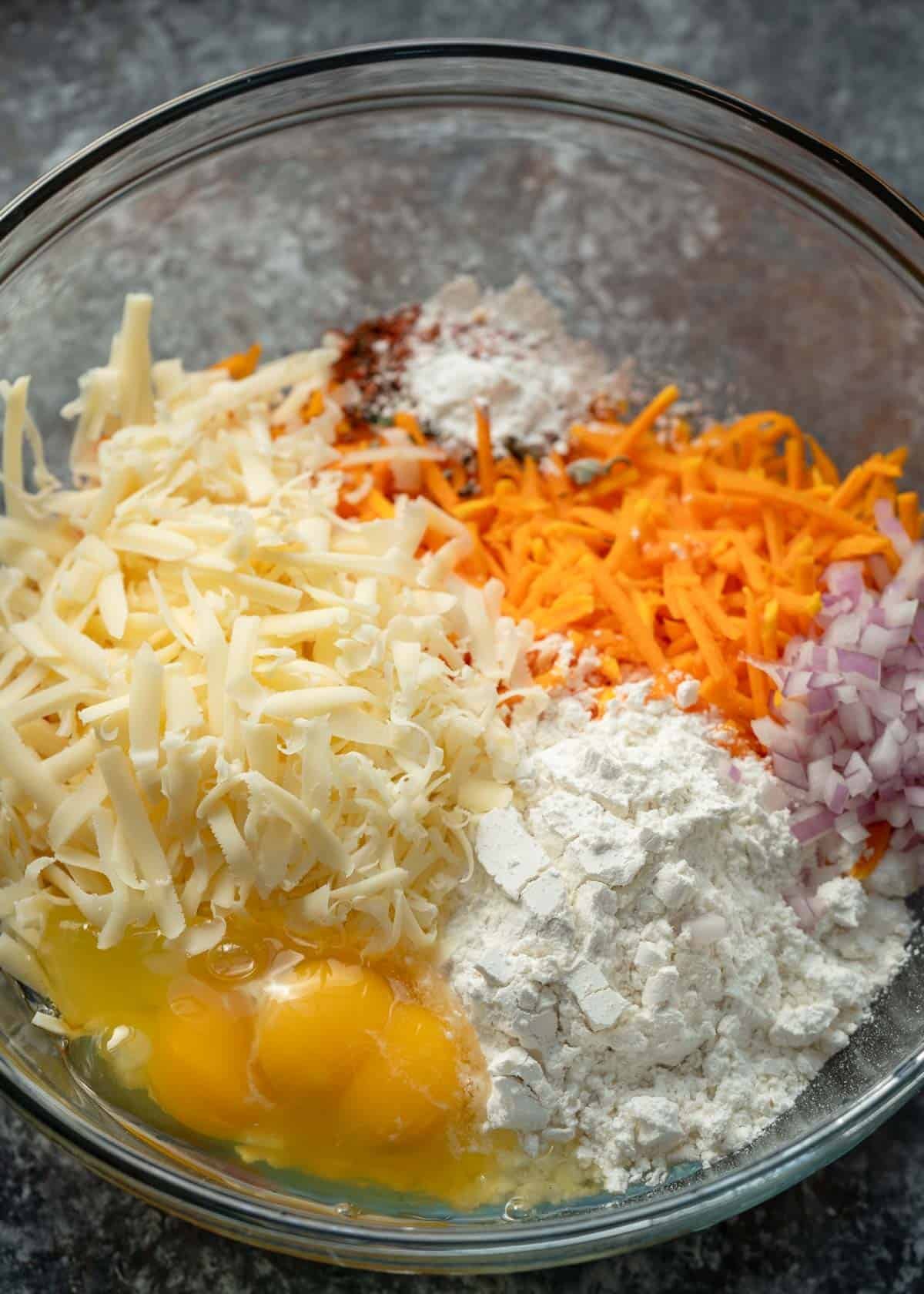 ingredients for butternut squash fritters in a bowl