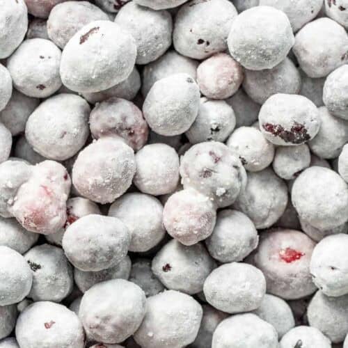 a very closeup shot of candied cranberries