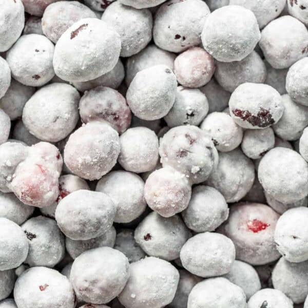 a very closeup shot of candied cranberries