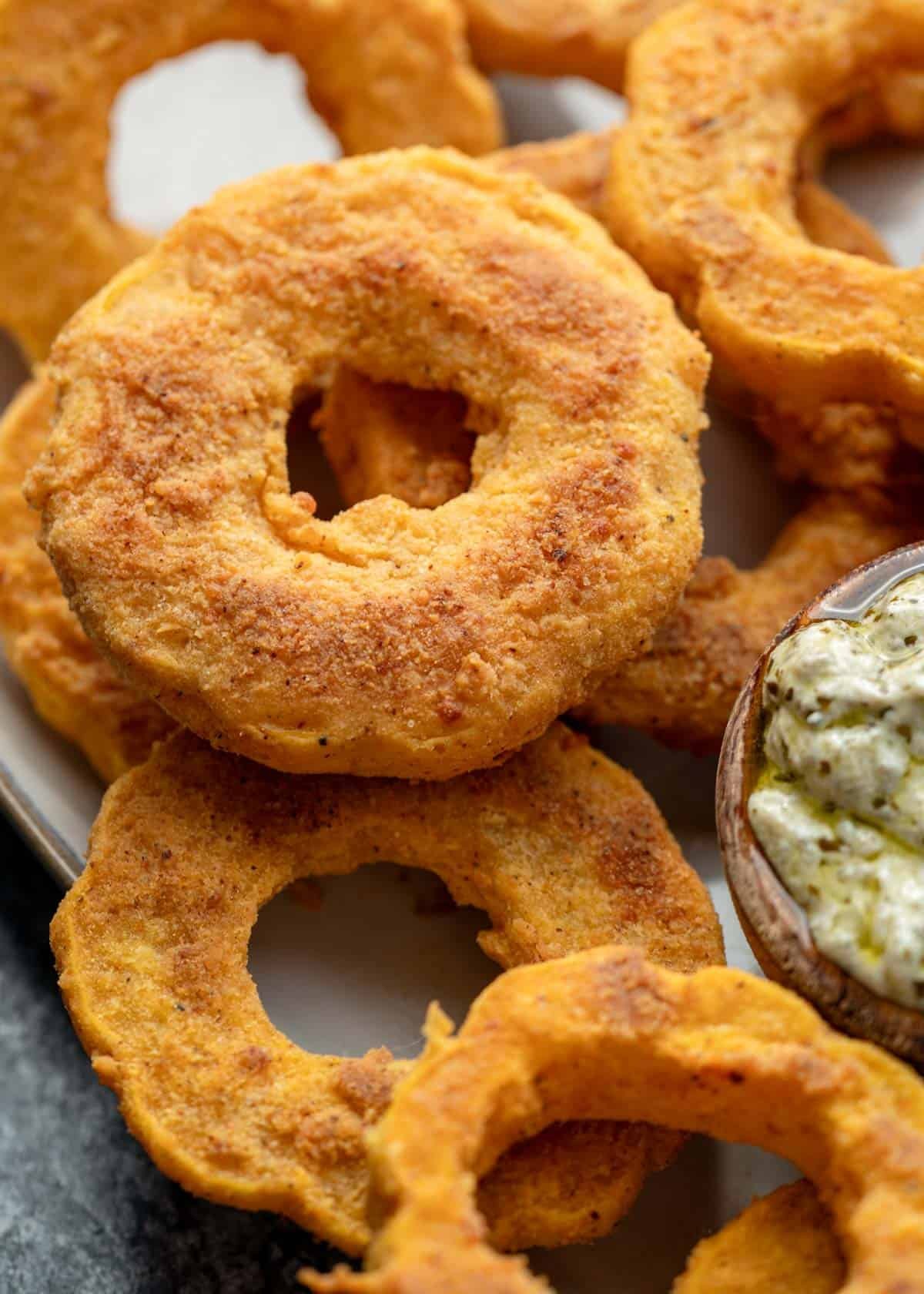 crispy squash rings close up