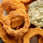 an overhead shot of rispy delicata squash rings