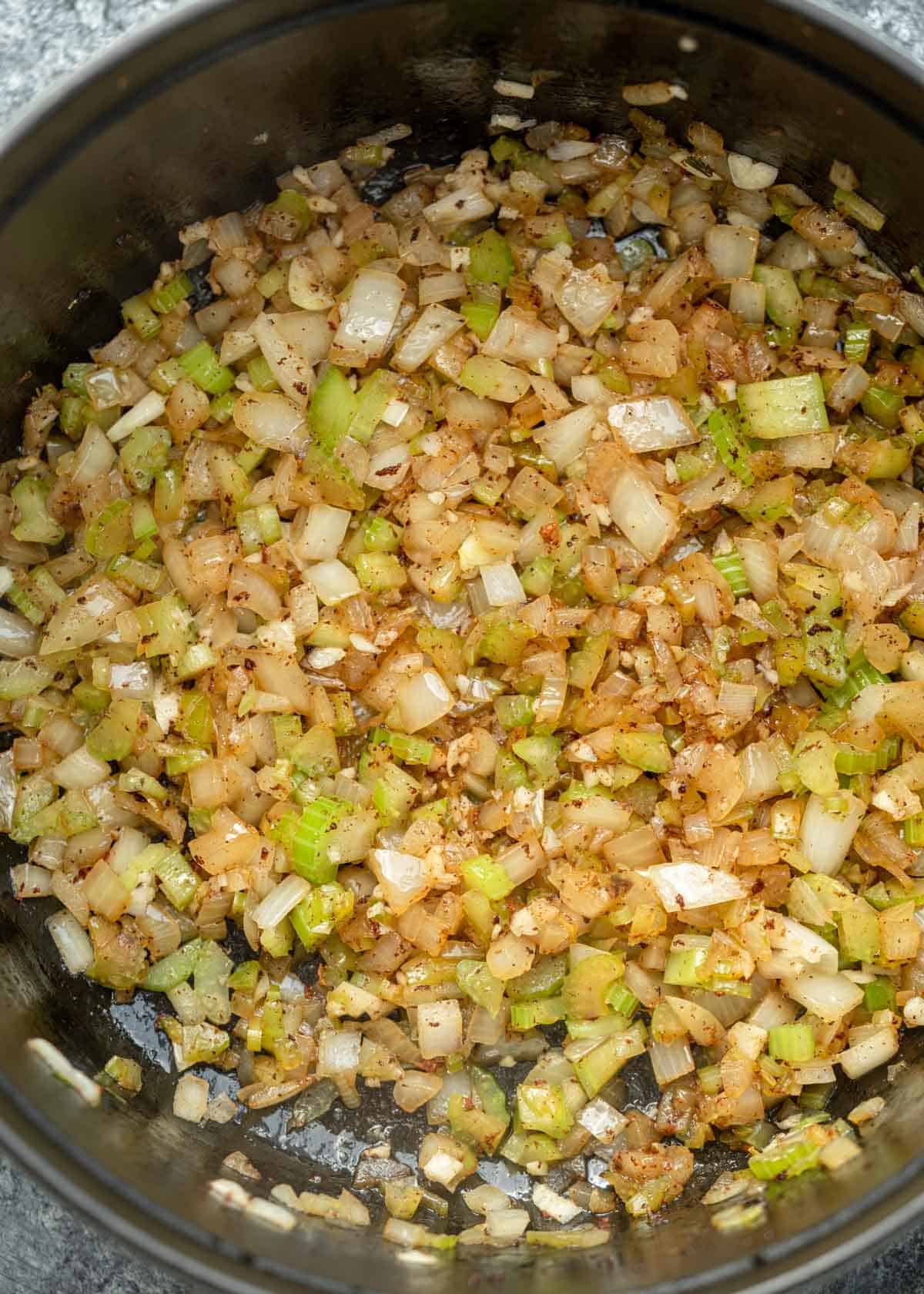 sauteed vegetables in a dutch oven