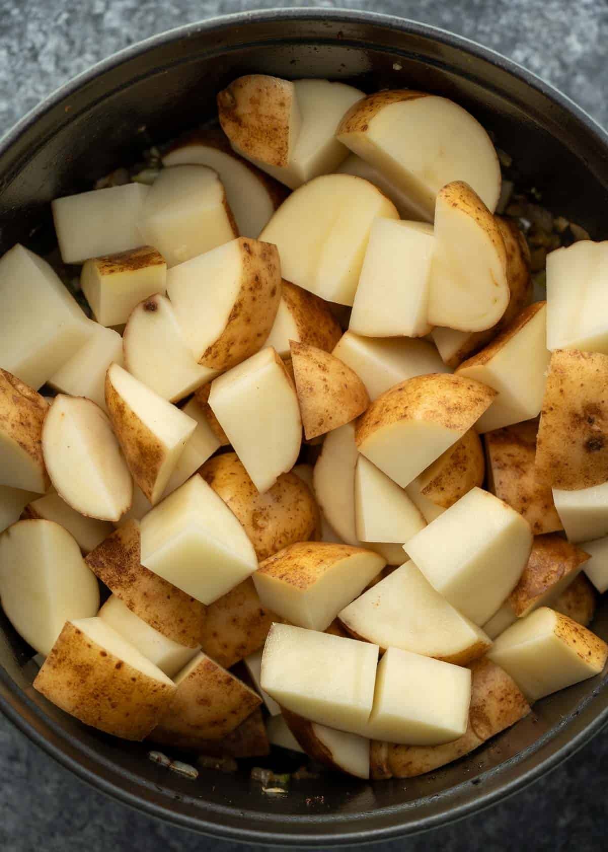 chopped potatoes in a pot