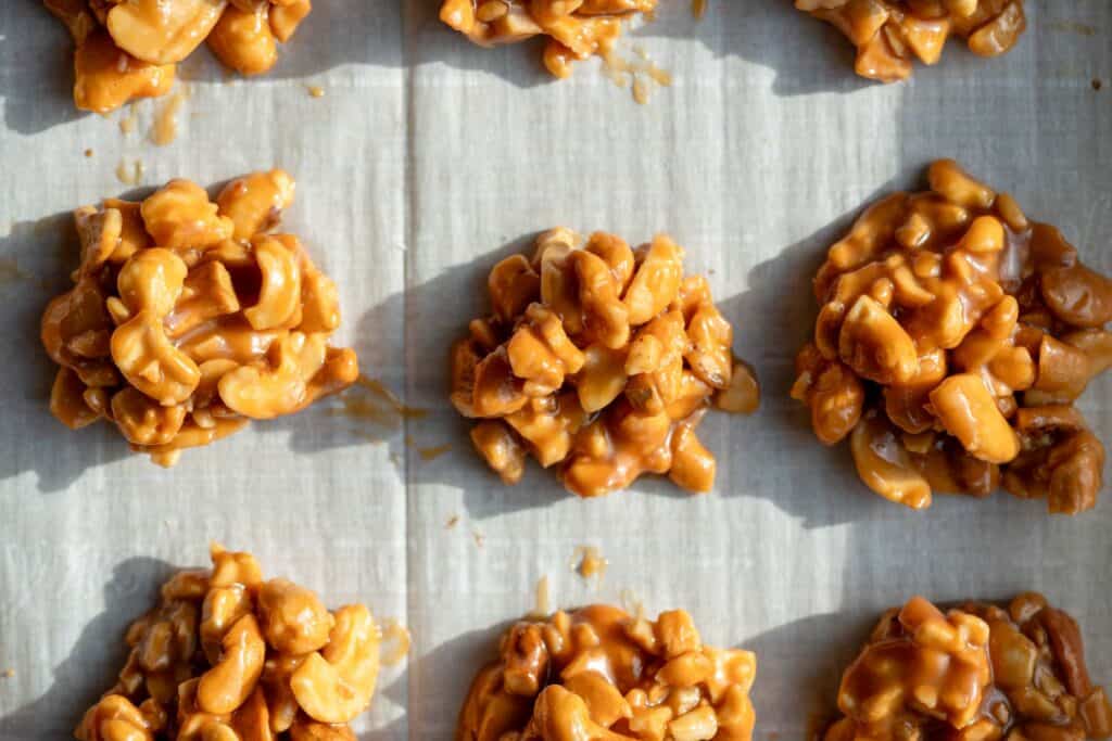 caramel clusters spooned out into individual portions