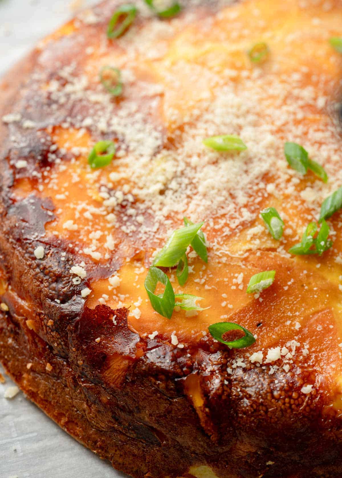 a close up of a sweet potato spanish omelette