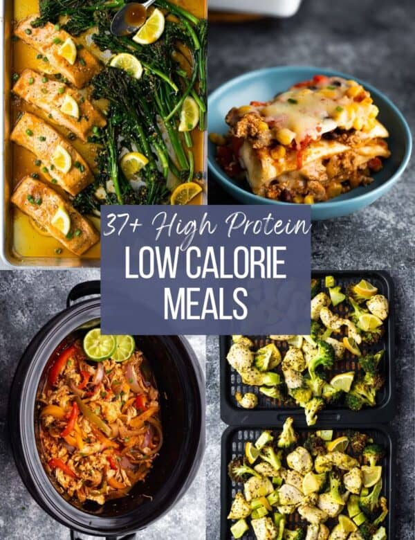 split image of 4 low calorie high protein meals