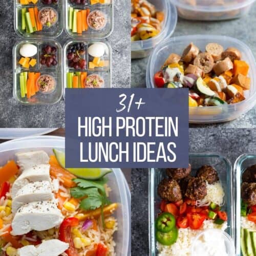 split image of 4 simple high protein meal prep lunches
