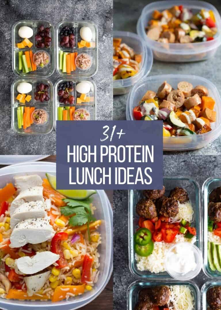 split image of 4 simple high protein meal prep lunches