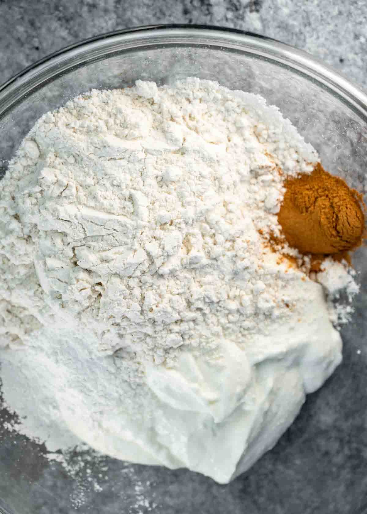 spices and flour in a mixing bowl