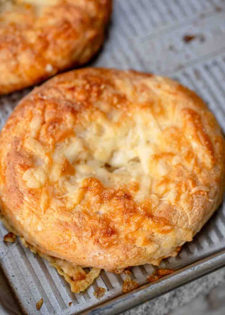 a baked asiago high protein bagel