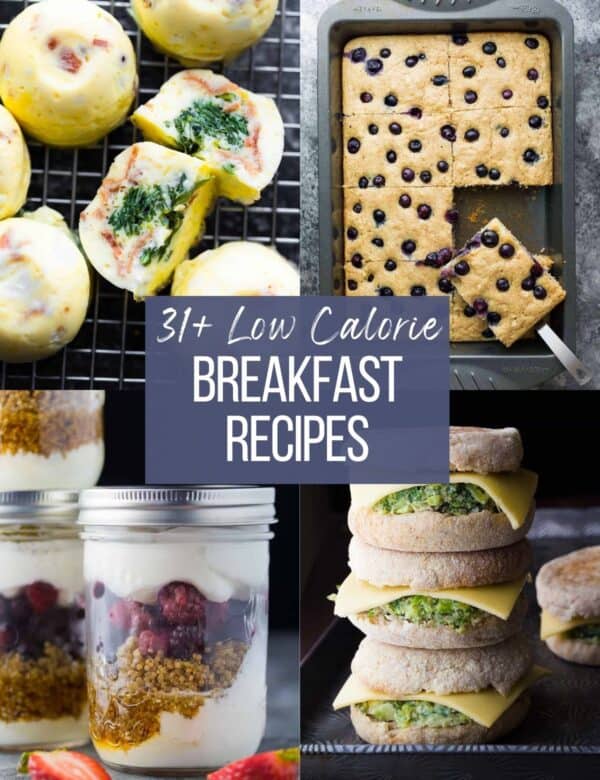 split image of 4 low calorie breakfast recipes