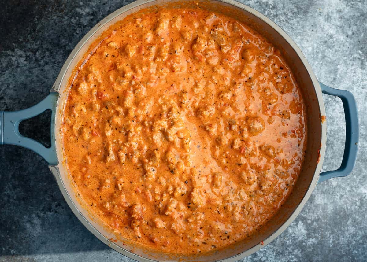 Italian sausage in a creamy tomato sauce