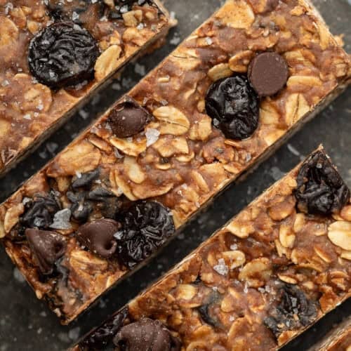 overhead image of 4 dark chocolate cherry granola bars