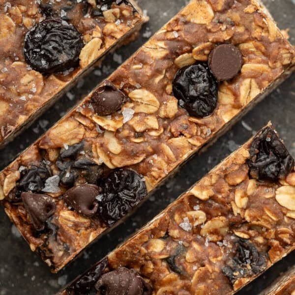 overhead image of 4 dark chocolate cherry granola bars