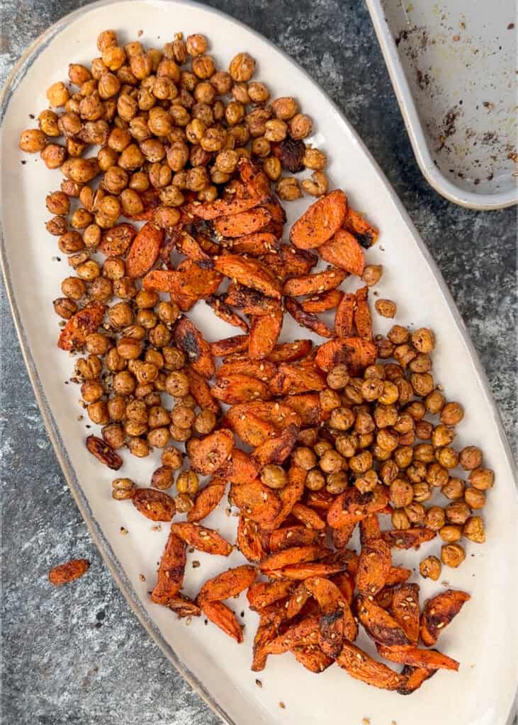 roasted chickpeas and carrots on a plate